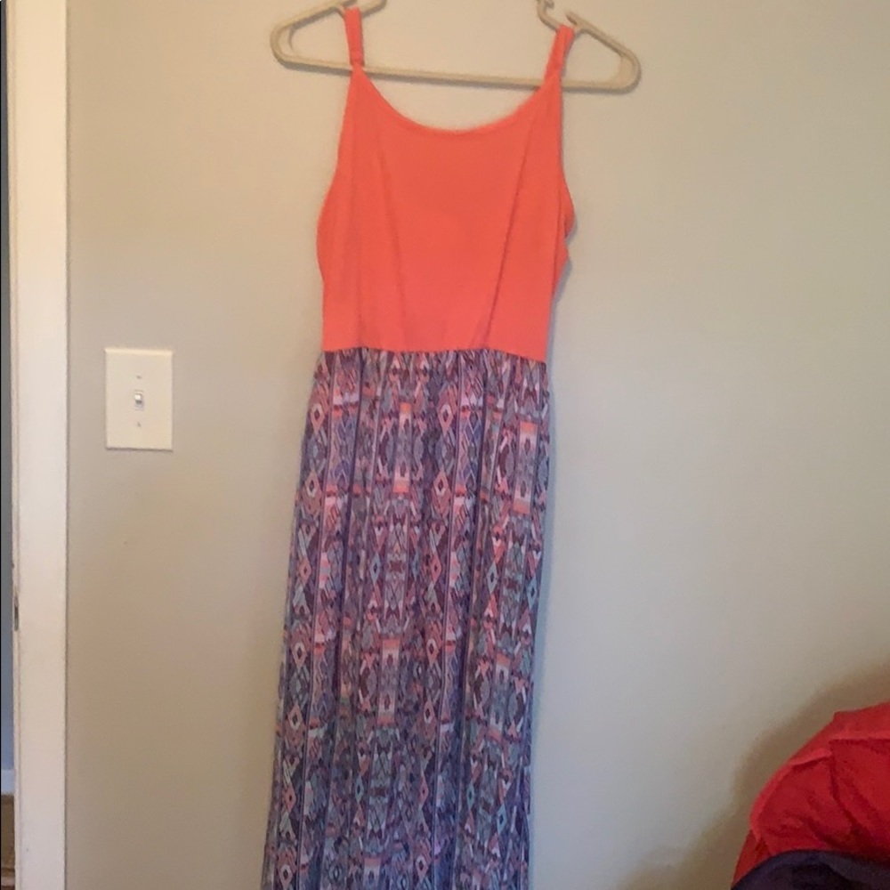 Pink and multi colored patterned dress